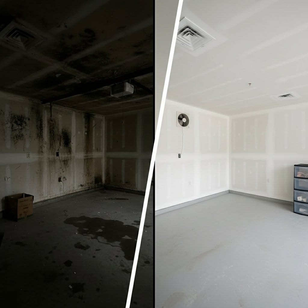 Post-Remediation Cleaning & Clearance before and after in garage, Saddle River NJ