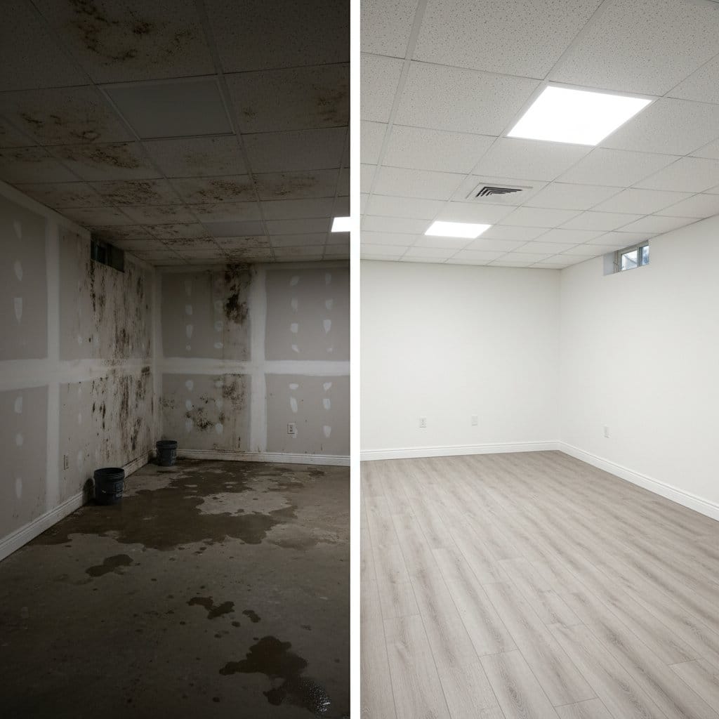 Mold Inspection & Moisture Assessment before and after in residential basement, Saddle River NJ