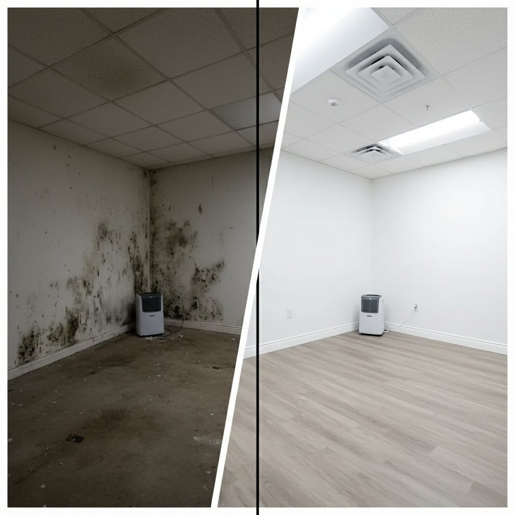 Basement & Foundation Mold Removal before and after in residential basement, Saddle River NJ