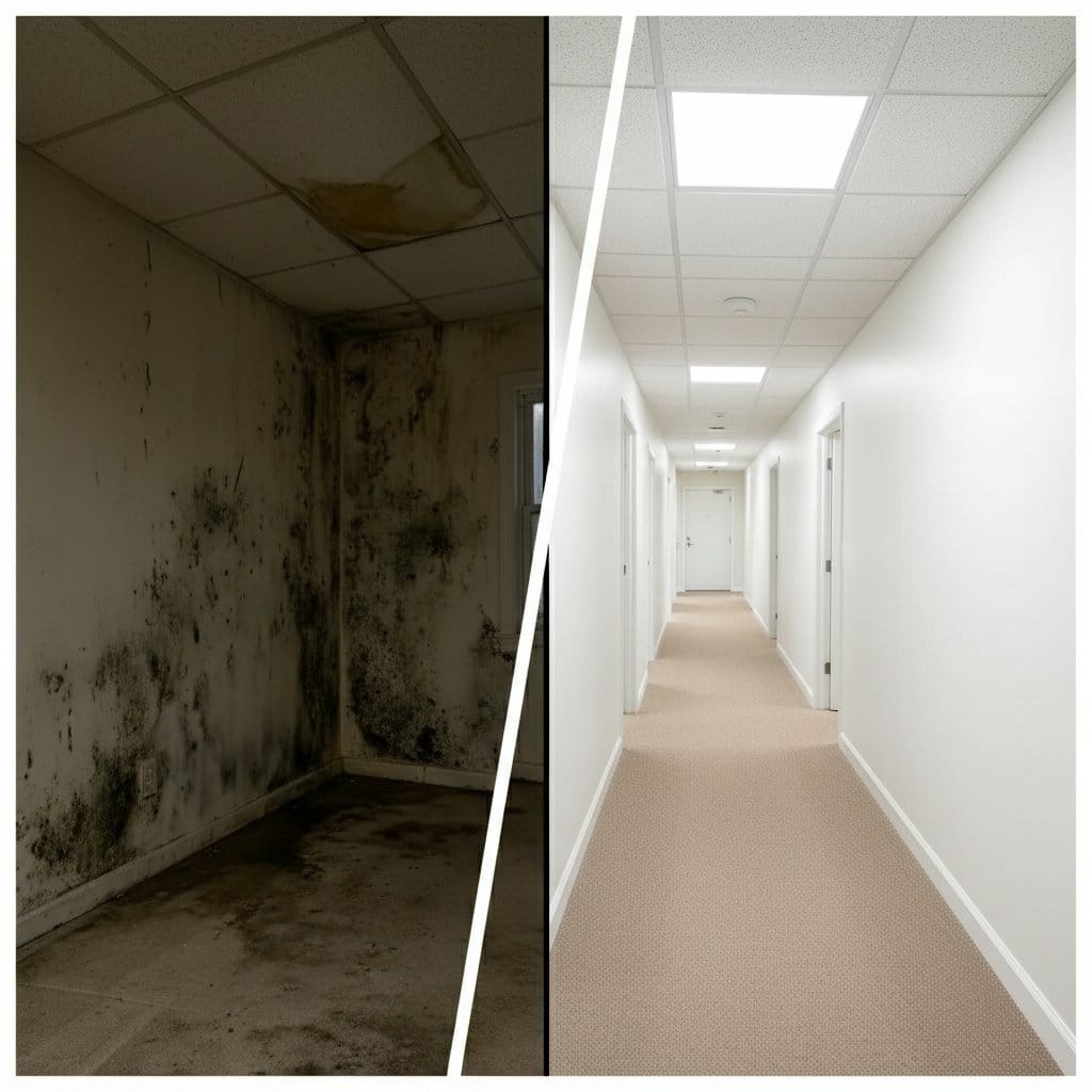 Odor Removal & Disinfection before and after in hallway, Saddle River NJ
