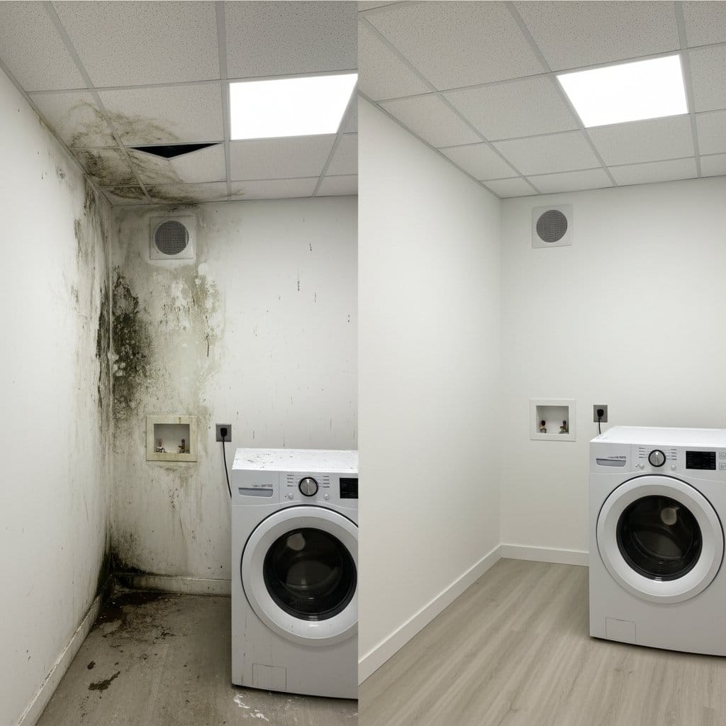 Odor Removal & Disinfection restoration — laundry room of Cape Cod house in Saddle River, NJ