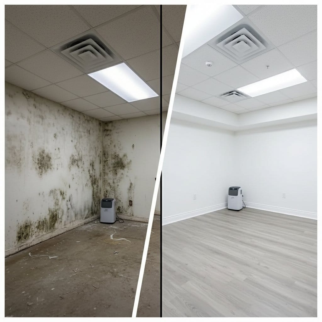 Saddle River Mold Removal residential basement restoration before and after in Saddle River